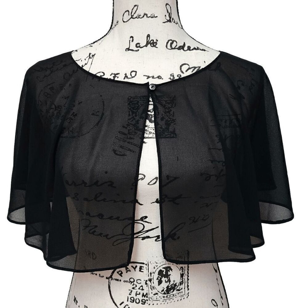 Mesh Evening Gothic Flapper 1920s Simple Black Shawl Wrap Cape NEW